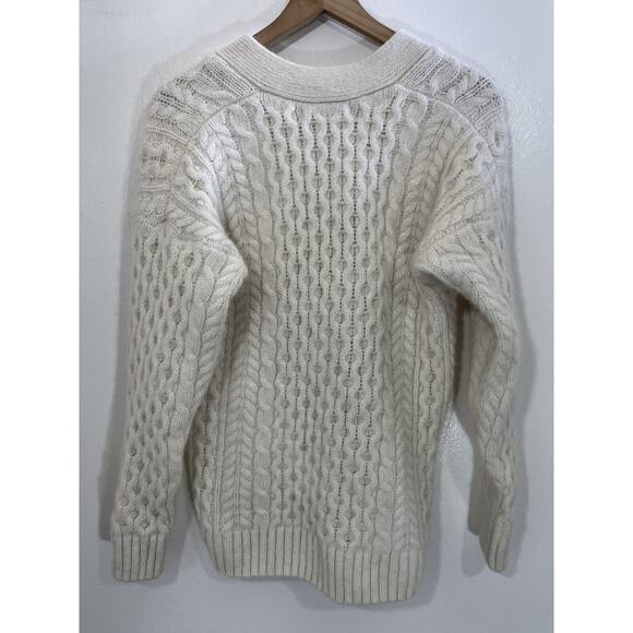 Cable Knit Fisherman Cardigan M Grandma Preppy Coastal Quiet Luxe Minimal Wool - Picture 11 of 16